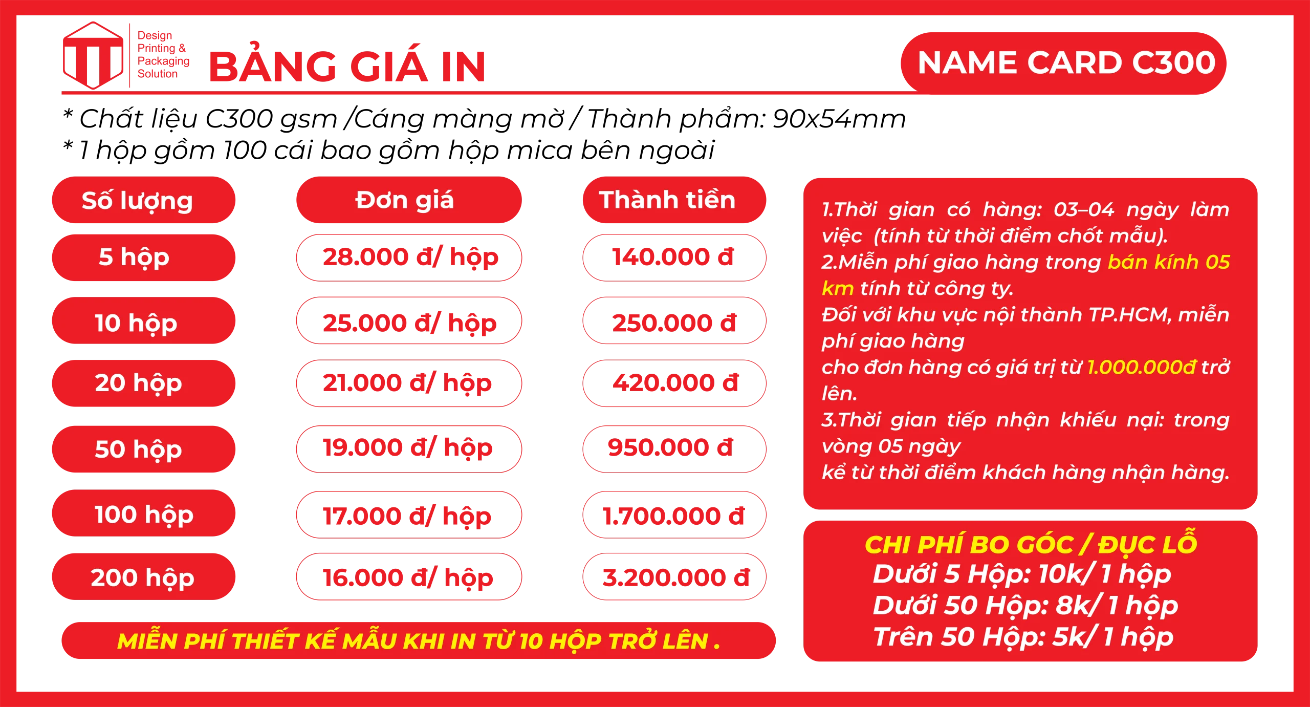 Bảng Giá In Name Card Giá Rẻ Theo Yêu Cầu